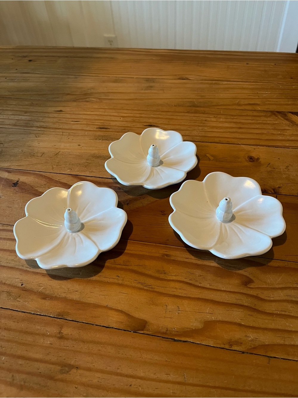 White Ceramic Lotus Flower Incense Burner Set of 3